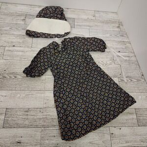 Vintage Floral Dress Bonnet Set Doll Clothes Cottagecore Prairiecore Old-Fashion